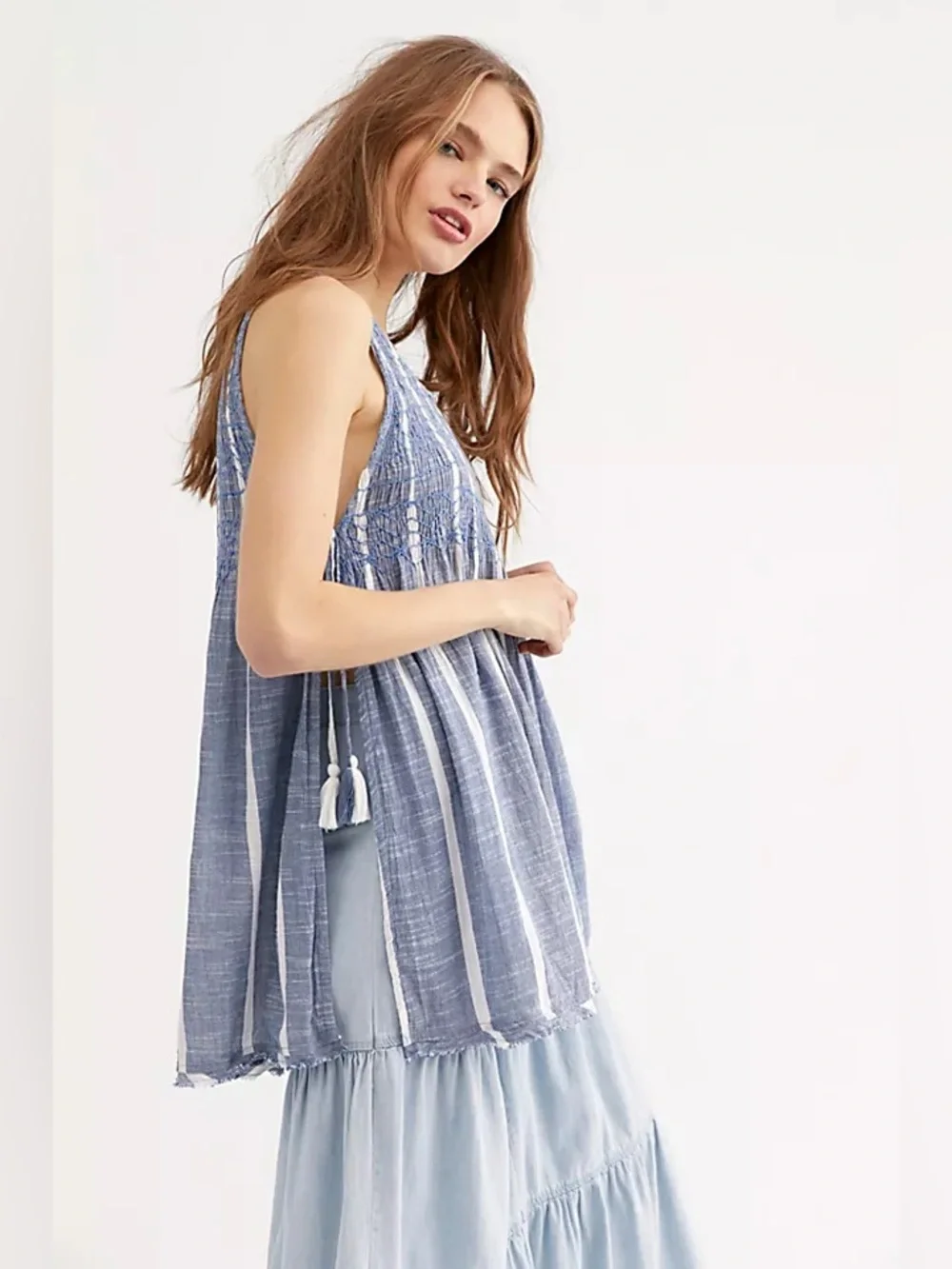 Free People Obi Posey Smocked Side-Tie Tunic Top XS